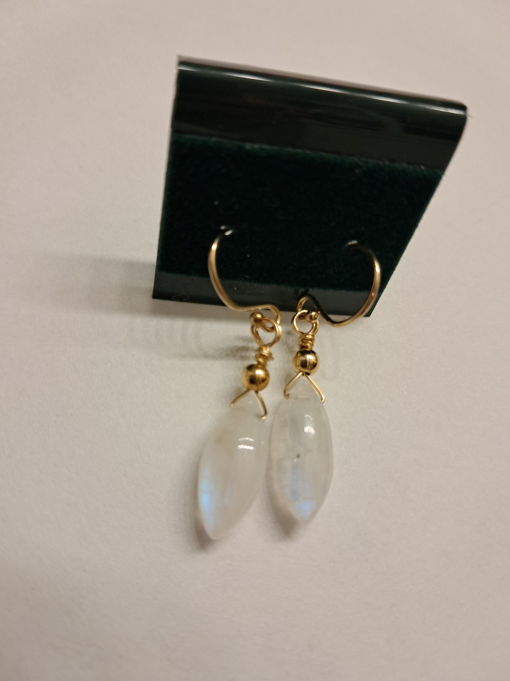 Gold Earrings with Rainbow Moonstone Drops